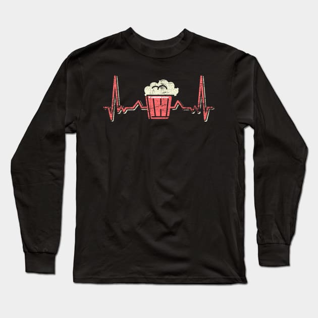 Popcorn Heartbeat Retro Watching Movies Long Sleeve T-Shirt by ShirtsShirtsndmoreShirts